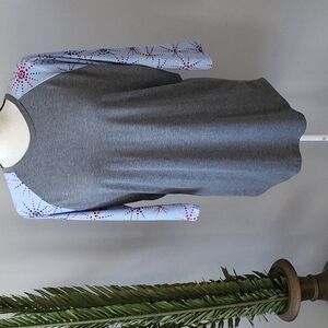 LuLaRoe Randy gray body with bursts of colors on the 3/4 length sleeves